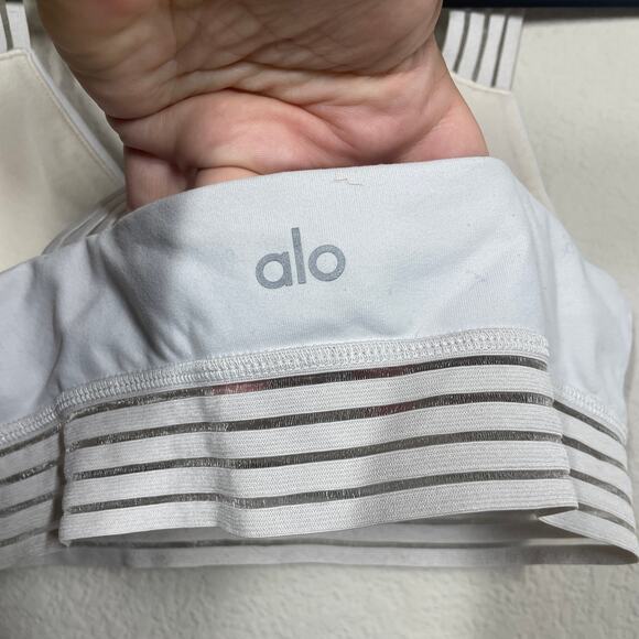 Alo Size Small Crossback Sports Bra White Stripe Straps Nylon Blend Sportswear - Picture 8 of 9